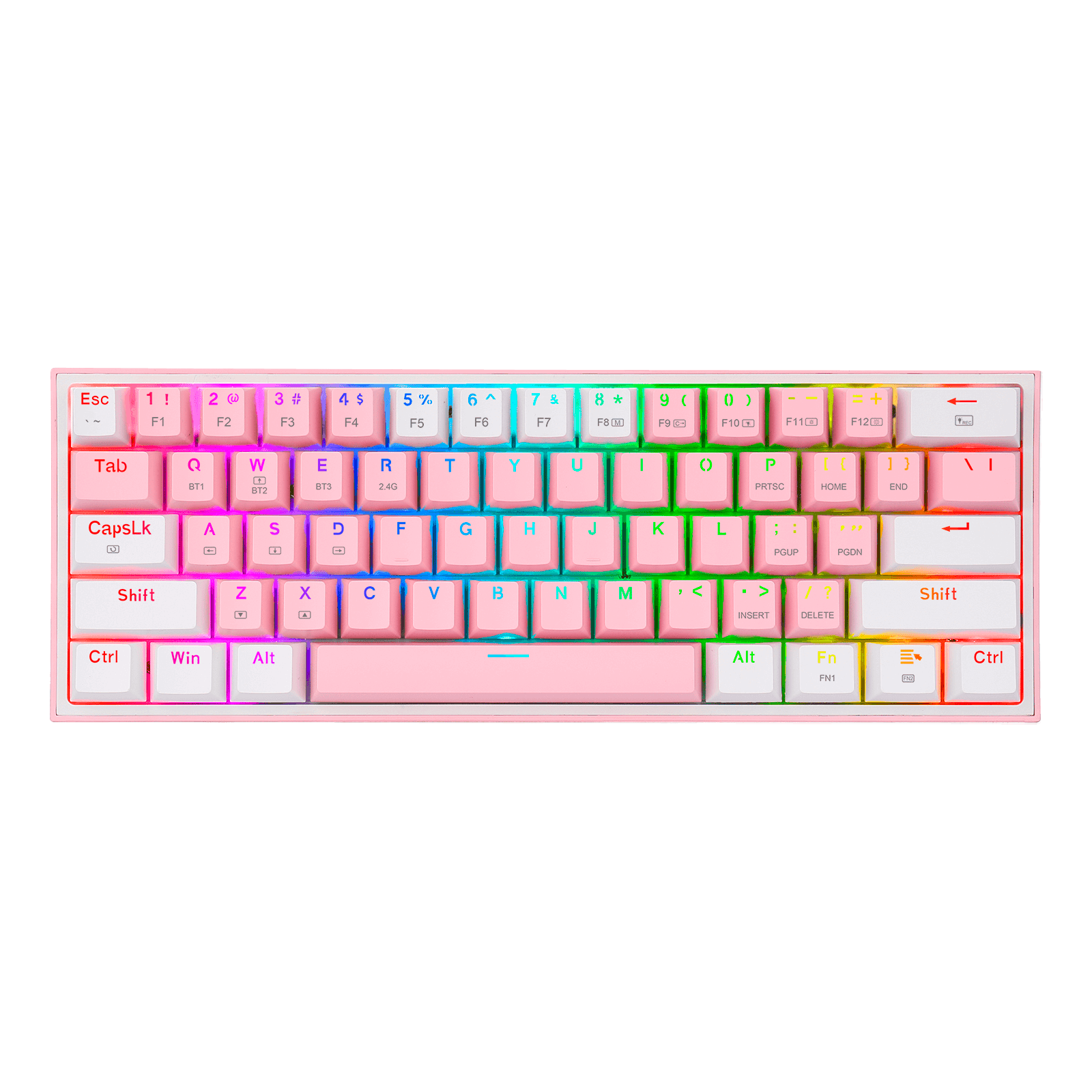 Teclado Redragon K616 Fizz Pro Rgb Rosa/Blanco Mecánico Inalámbrico Ingles Switch Rojo