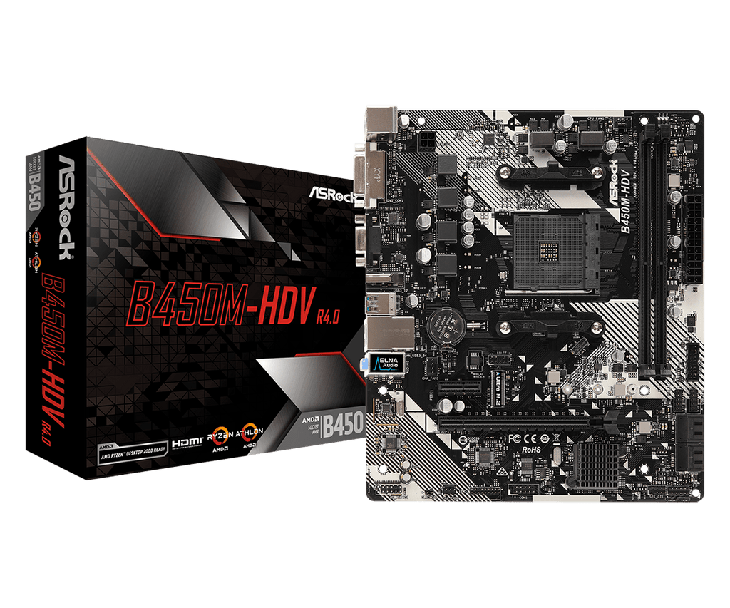 Tarjeta Madre Amd Asrock B450M-Hdv R4.0 Am4  Ryzen Serie 2000, 3000, 4000 Y 5000 Ddr4