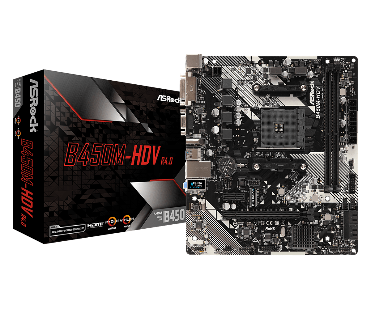 Tarjeta Madre Amd Asrock B450M-Hdv R4.0 Am4  Ryzen Serie 2000, 3000, 4000 Y 5000 Ddr4