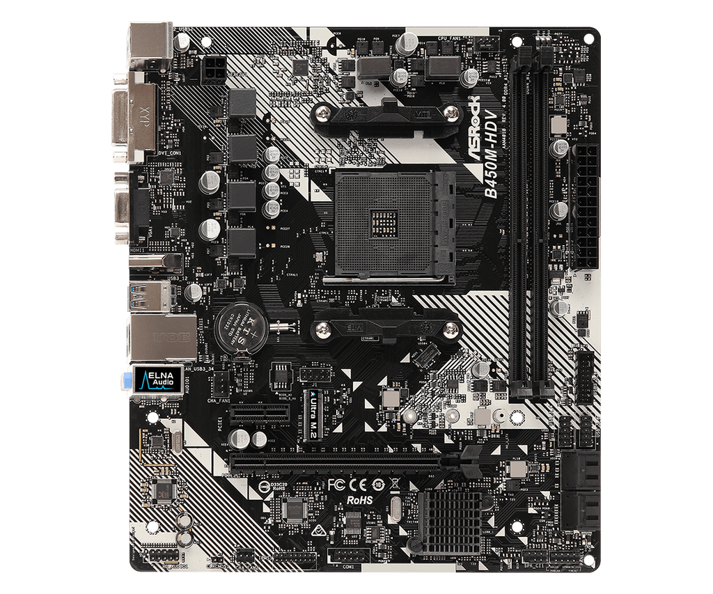 Tarjeta Madre Amd Asrock B450M-Hdv R4.0 Am4  Ryzen Serie 2000, 3000, 4000 Y 5000 Ddr4