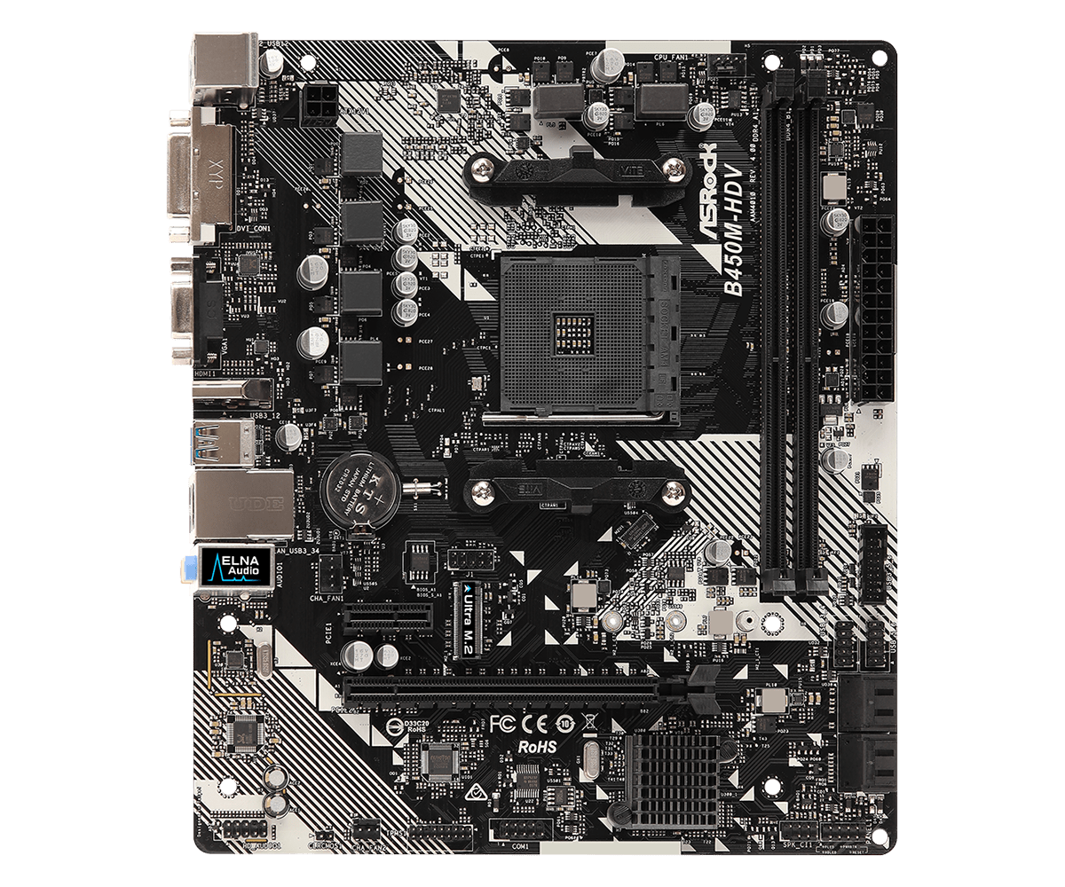 Tarjeta Madre Amd Asrock B450M-Hdv R4.0 Am4  Ryzen Serie 2000, 3000, 4000 Y 5000 Ddr4