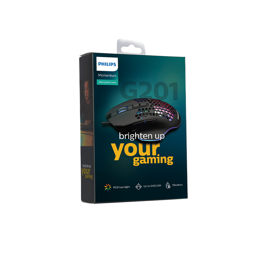Mouse Philips G201 Momentum Gaming  Cableado Usb 6.400 Dpi