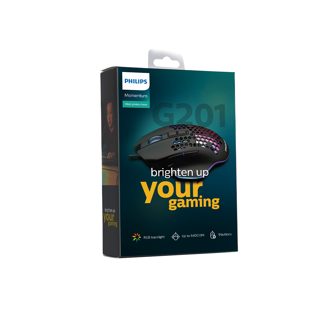 Mouse Philips G201 Momentum Gaming  Cableado Usb 6.400 Dpi