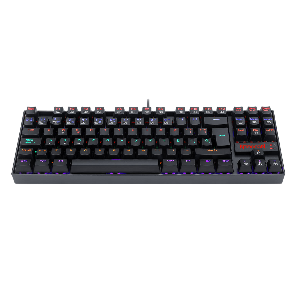 Teclado Redragon K552 Kumara Rainbow Mechanical Black Red Switch Español