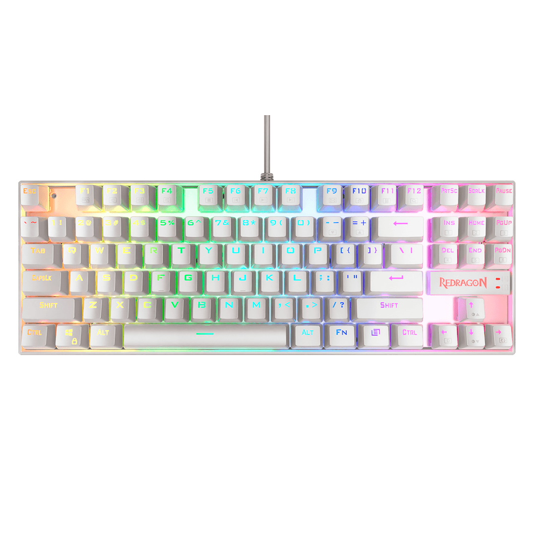 Teclado Redragon K552W Kumara Blanco Mecánico Arcoiris Español Switch Rojo