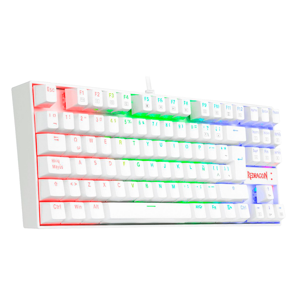 Teclado Redragon K552W Kumara Blanco Mecánico Arcoiris Español Switch Rojo