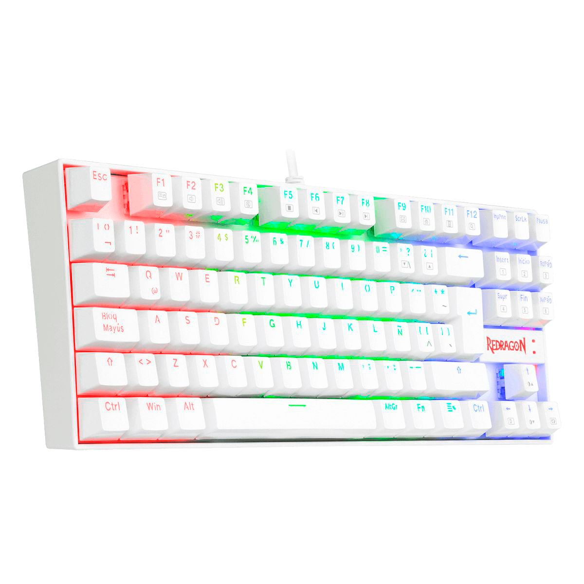 Teclado Redragon K552W Kumara Blanco Mecánico Arcoiris Español Switch Rojo