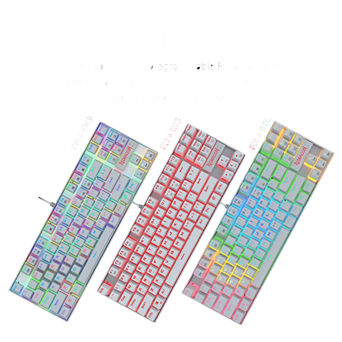 Teclado Redragon K552W Kumara Blanco Mecánico Rgb Ingles Switch Azul