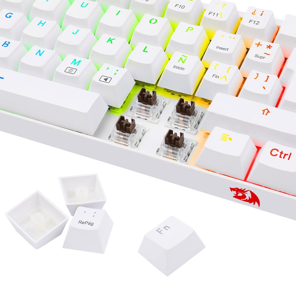 Teclado Redragon K630W Dragonborn Blanco Mecánico Led Roja  Switch Café