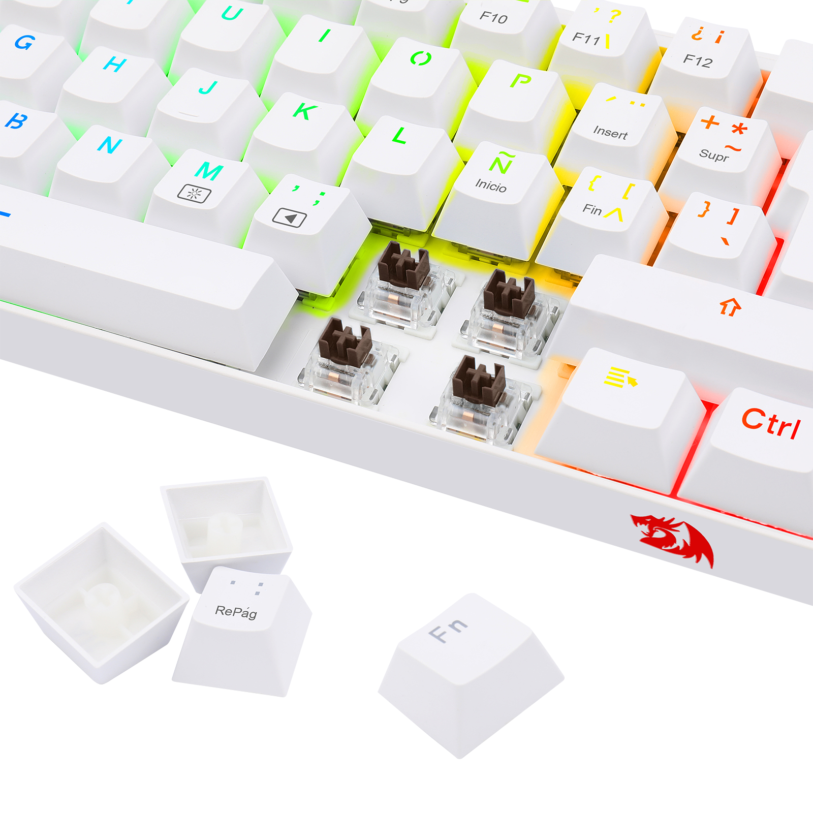 Teclado Redragon K630W Dragonborn Blanco Mecánico Led Roja  Switch Café