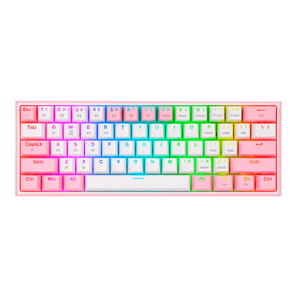 Teclado Redragon K616 Fizz Pro Rgb Blanco/Rosa Mecánico  Inalámbrico Ingles  Switch Rojo