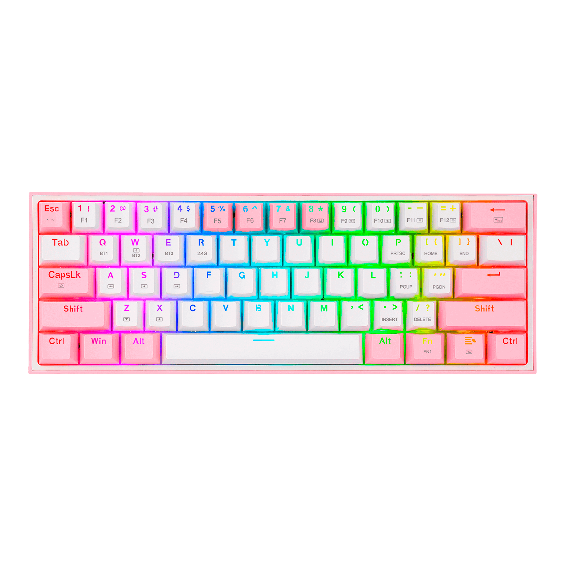 Teclado Redragon K616 Fizz Pro Rgb Blanco/Rosa Mecánico  Inalámbrico Ingles  Switch Rojo