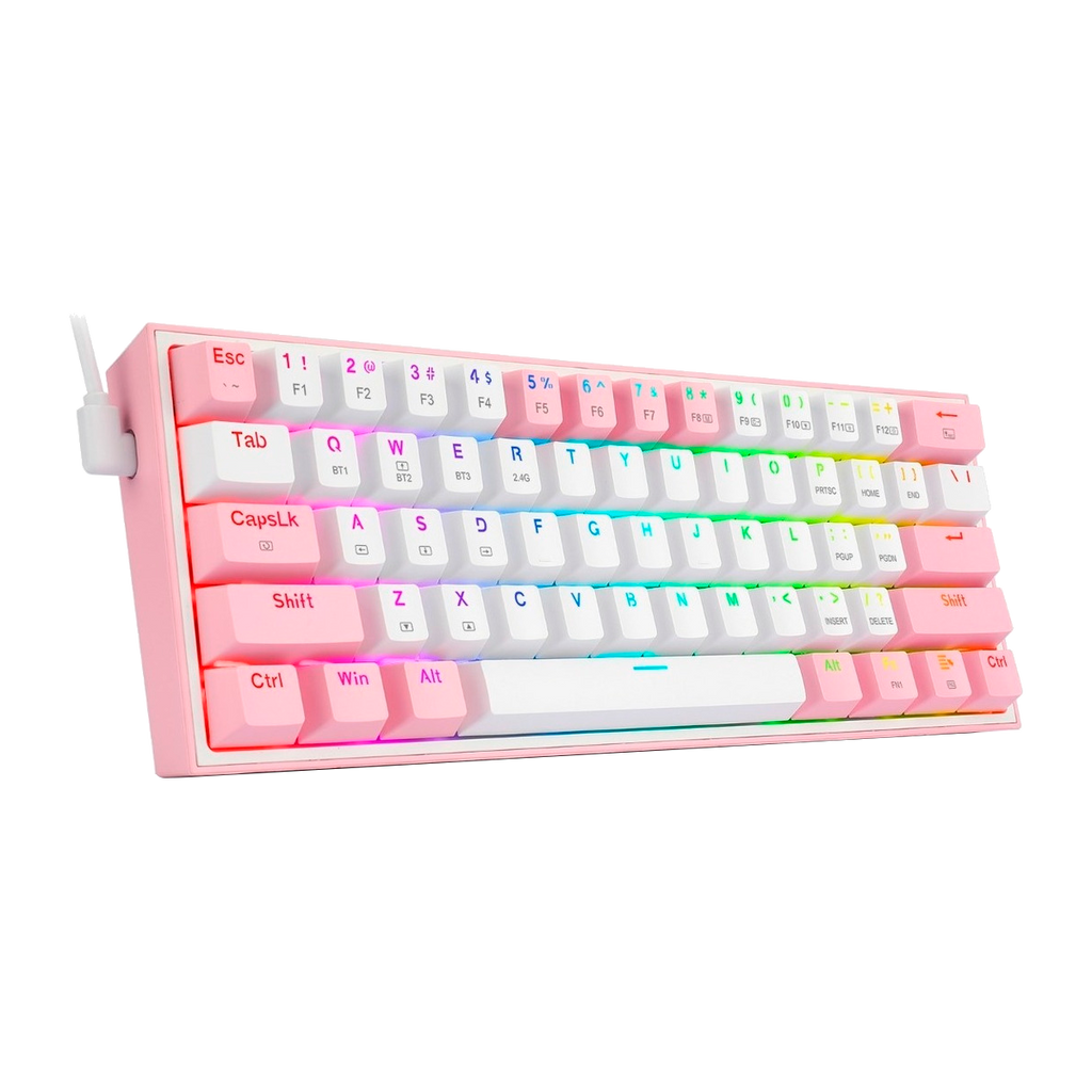 Teclado Redragon K616 Fizz Pro Rgb Blanco/Rosa Mecánico  Inalámbrico Ingles  Switch Rojo