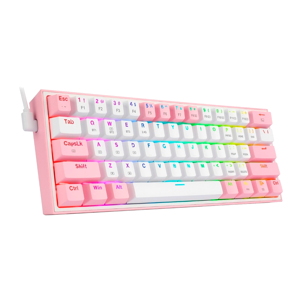 Teclado Redragon K616 Fizz Pro Rgb Blanco/Rosa Mecánico  Inalámbrico Ingles  Switch Rojo