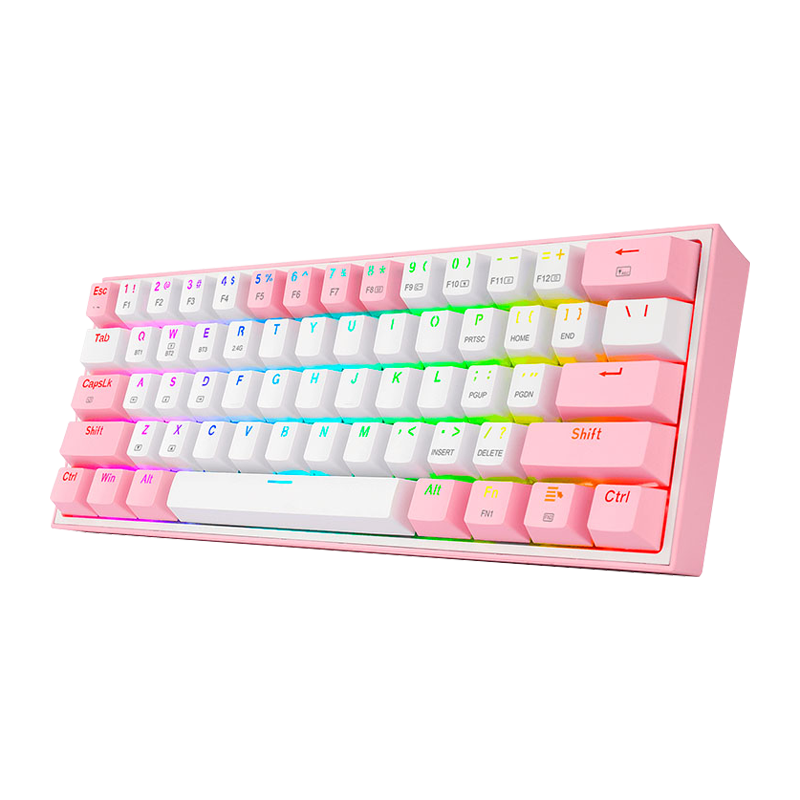 Teclado Redragon K616 Fizz Pro Rgb Blanco/Rosa Mecánico  Inalámbrico Ingles  Switch Rojo