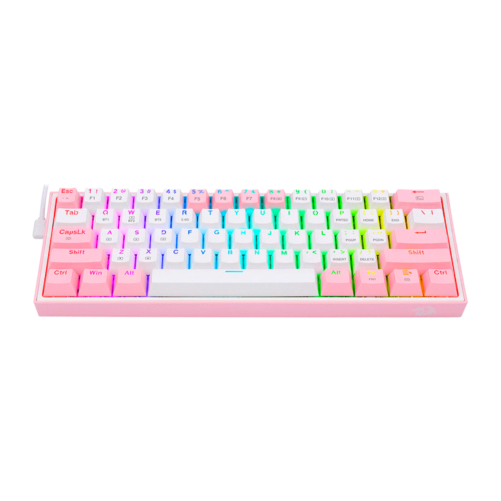 Teclado Redragon K616 Fizz Pro Rgb Blanco/Rosa Mecánico  Inalámbrico Ingles  Switch Rojo
