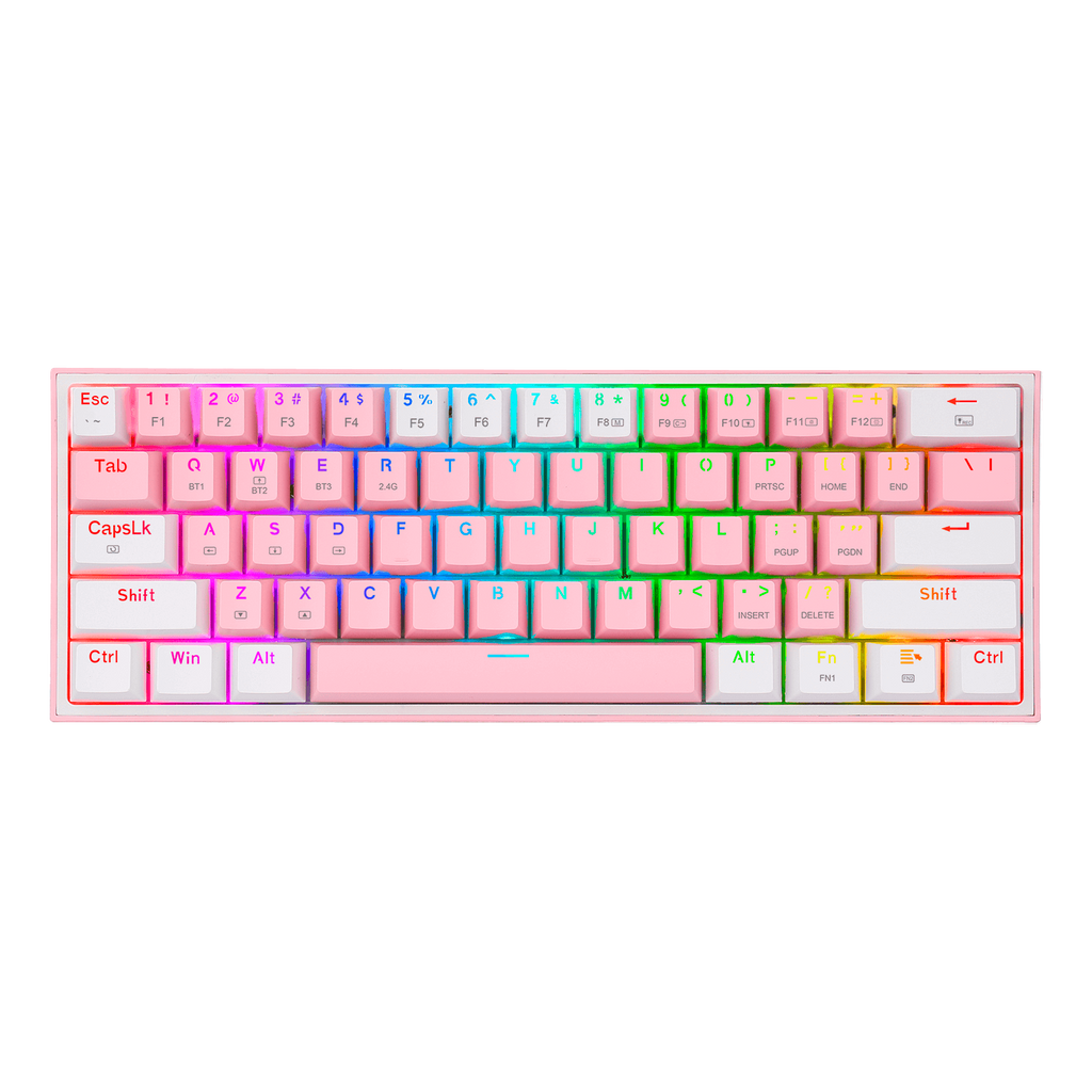 Teclado Redragon K616 Fizz Pro Rgb  Rosa/Blanco Mecánico Inalámbrico Ingles Switch Rojo