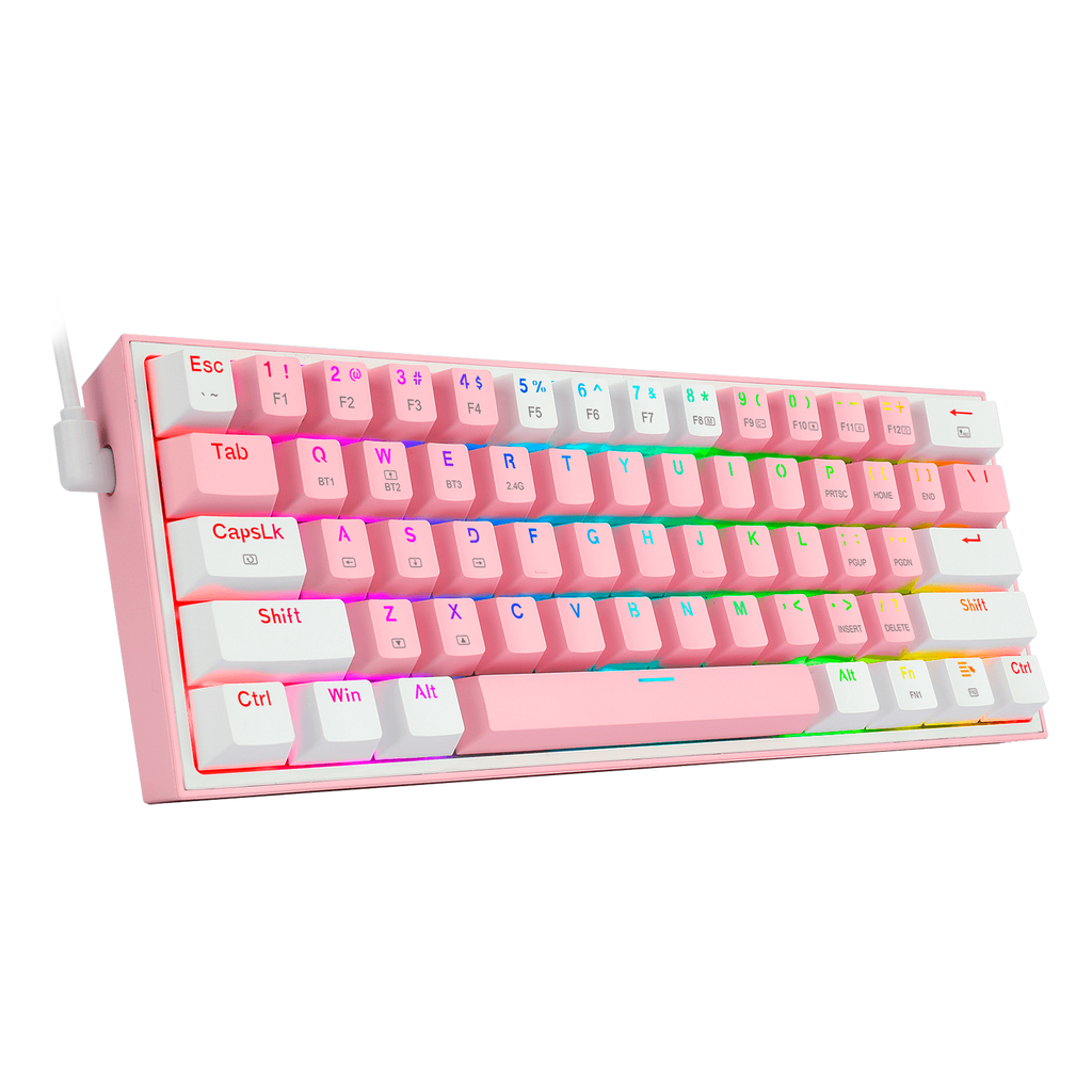 Teclado Redragon K616 Fizz Pro Rgb  Rosa/Blanco Mecánico Inalámbrico Ingles Switch Rojo