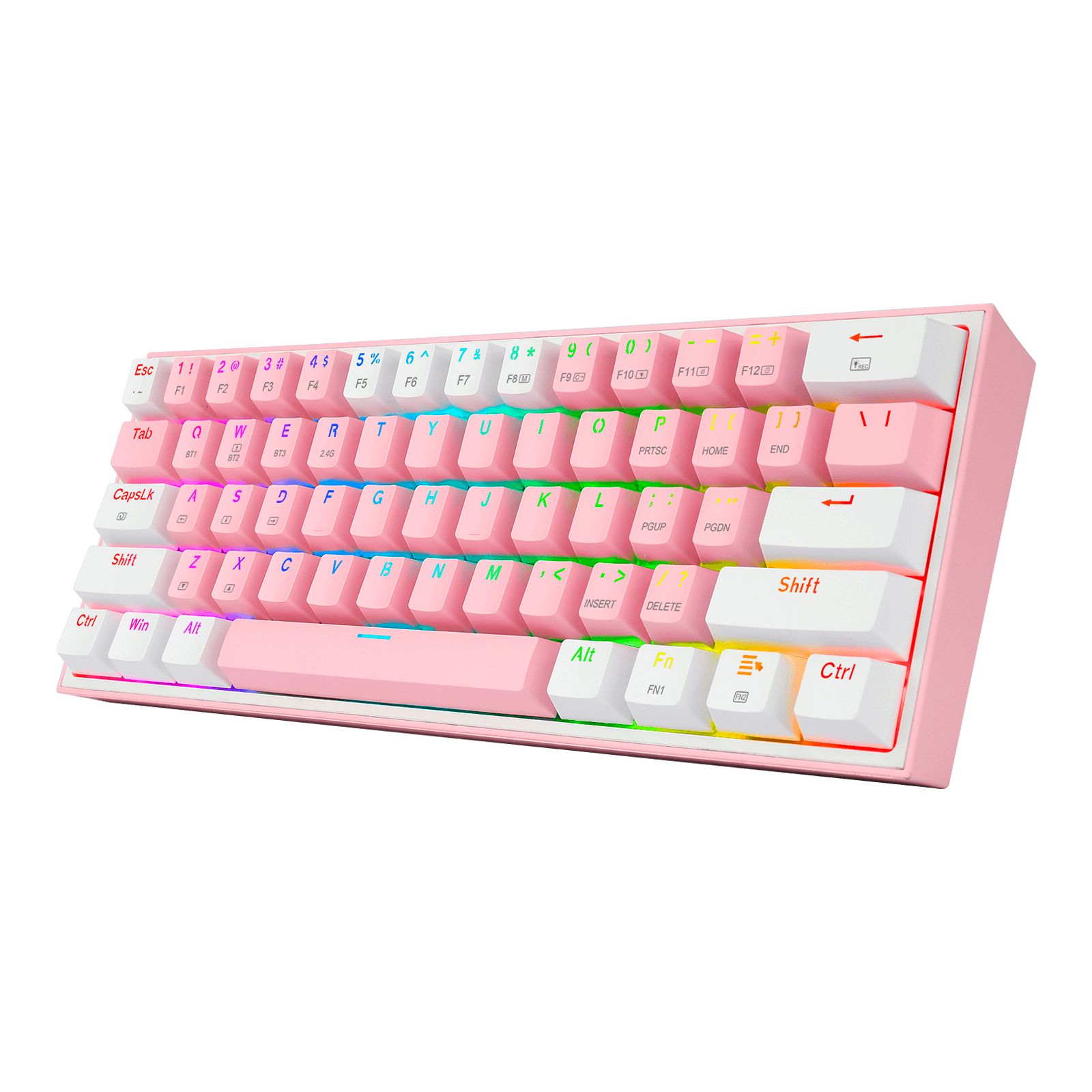 Teclado Redragon K616 Fizz Pro Rgb  Rosa/Blanco Mecánico Inalámbrico Ingles Switch Rojo