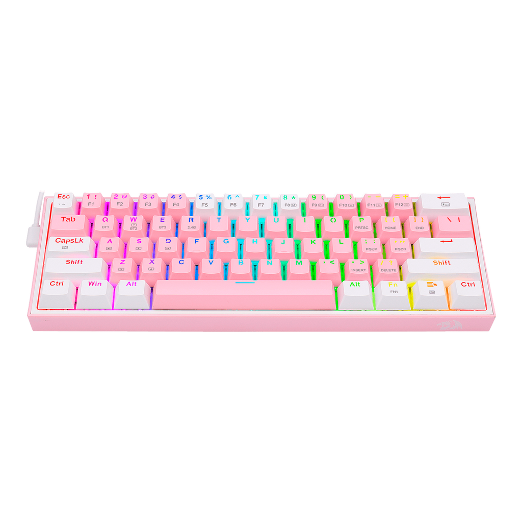 Teclado Redragon K616 Fizz Pro Rgb  Rosa/Blanco Mecánico Inalámbrico Ingles Switch Rojo