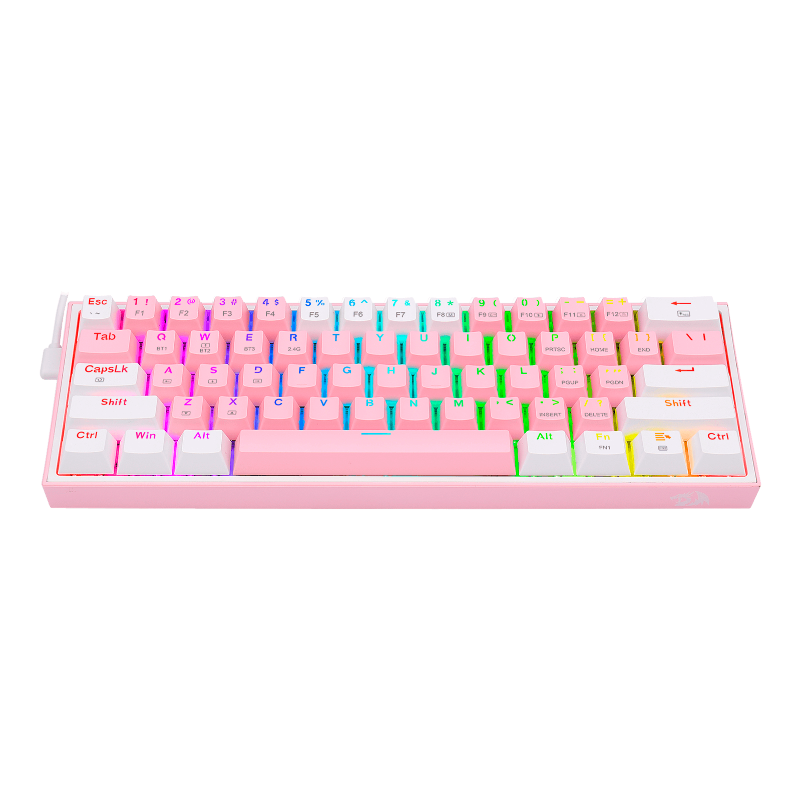 Teclado Redragon K616 Fizz Pro Rgb  Rosa/Blanco Mecánico Inalámbrico Ingles Switch Rojo