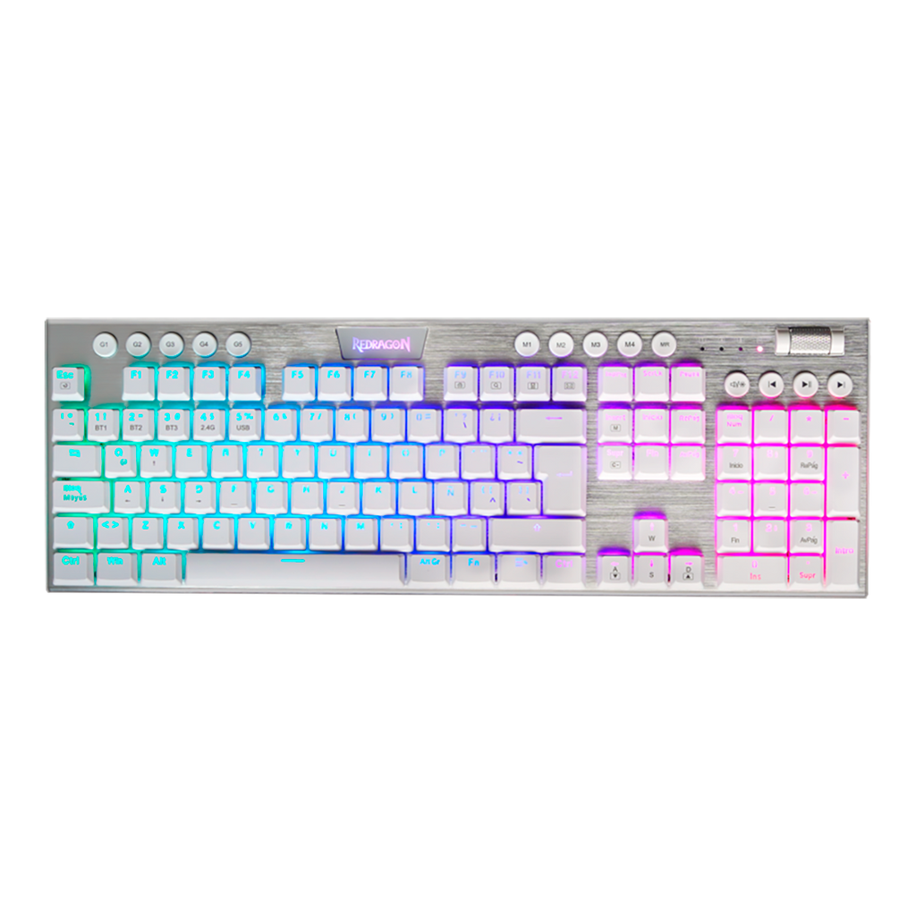 Teclado Redragon  Horus K618W Rgb  Blanco Mecánico Inalámbrico Español  Switch Rojo
