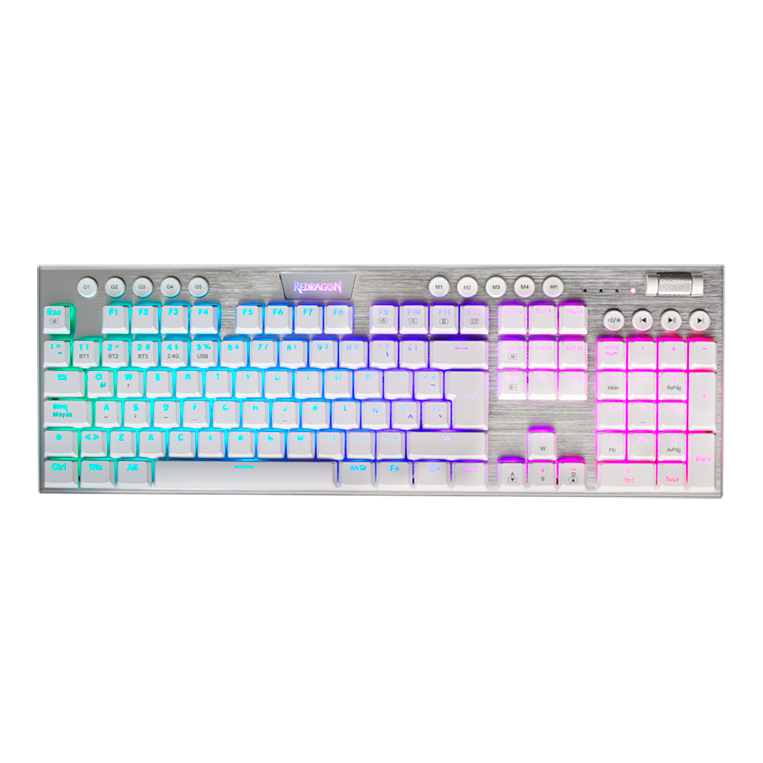 Teclado Redragon  Horus K618W Rgb  Blanco Mecánico Inalámbrico Español  Switch Rojo