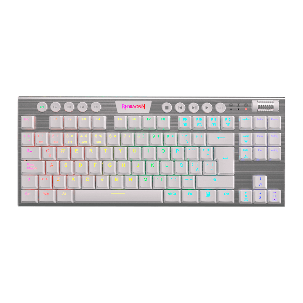 Teclado Redragon Horus K621W  Rgb Tkl Blanco Mecánico Inalámbrico Español  Switch Rojo