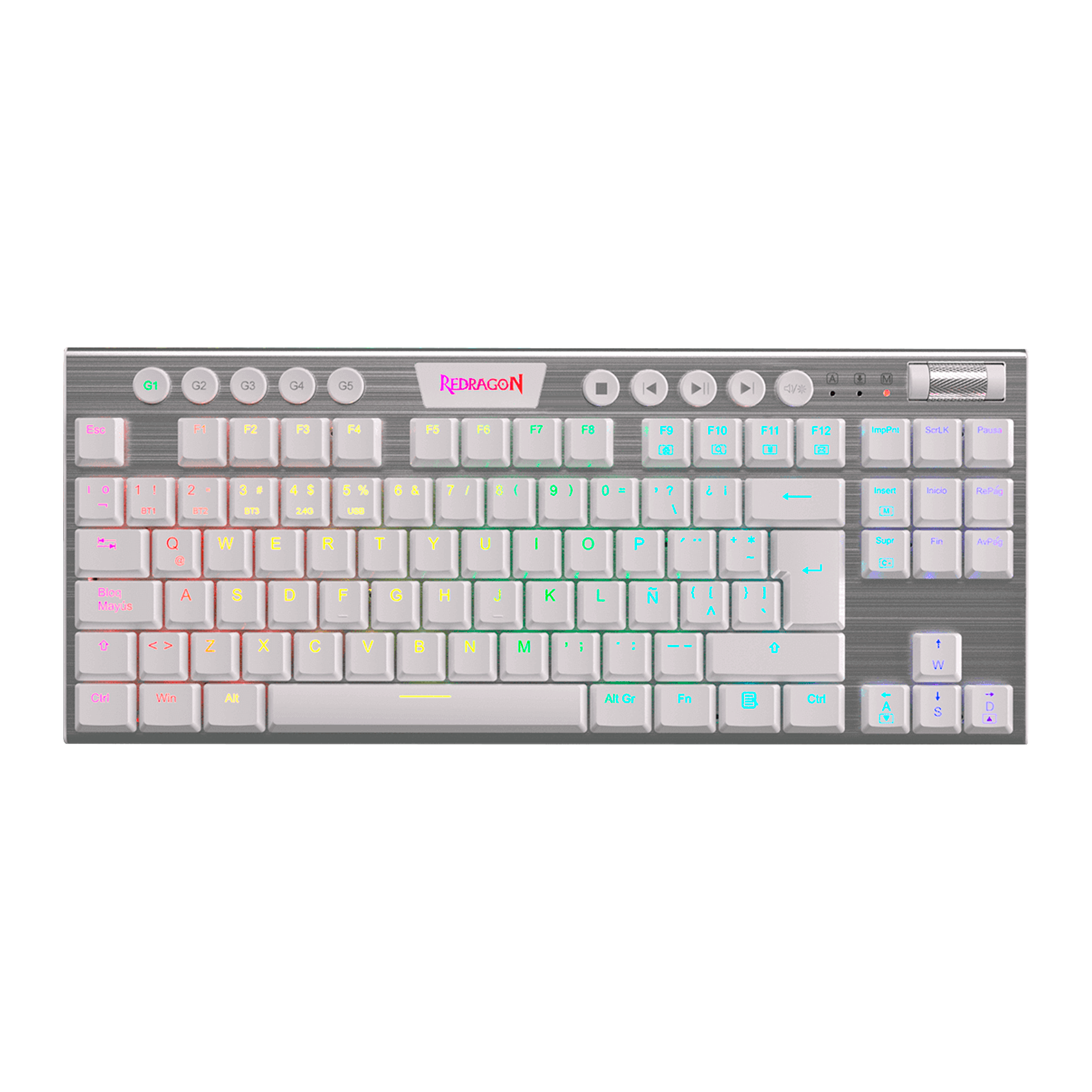 Teclado Redragon Horus K621W  Rgb Tkl Blanco Mecánico Inalámbrico Español  Switch Rojo