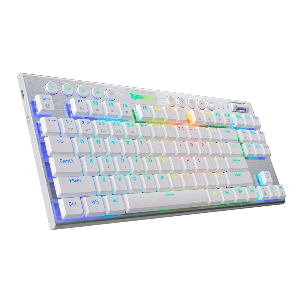 Teclado Redragon Horus K621W  Rgb Tkl Blanco Mecánico Inalámbrico Español  Switch Rojo