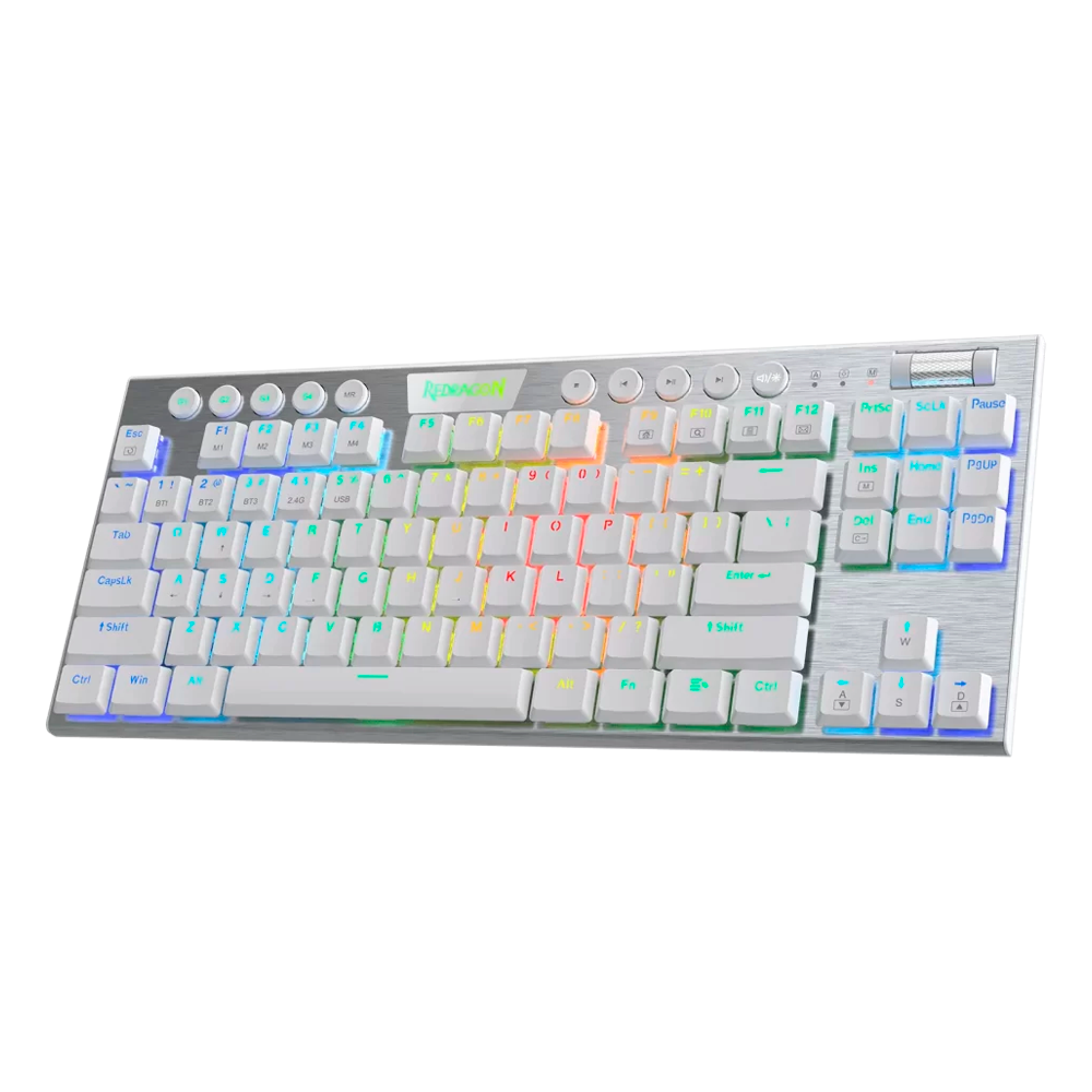 Teclado Redragon Horus K621W  Rgb Tkl Blanco Mecánico Inalámbrico Español  Switch Rojo