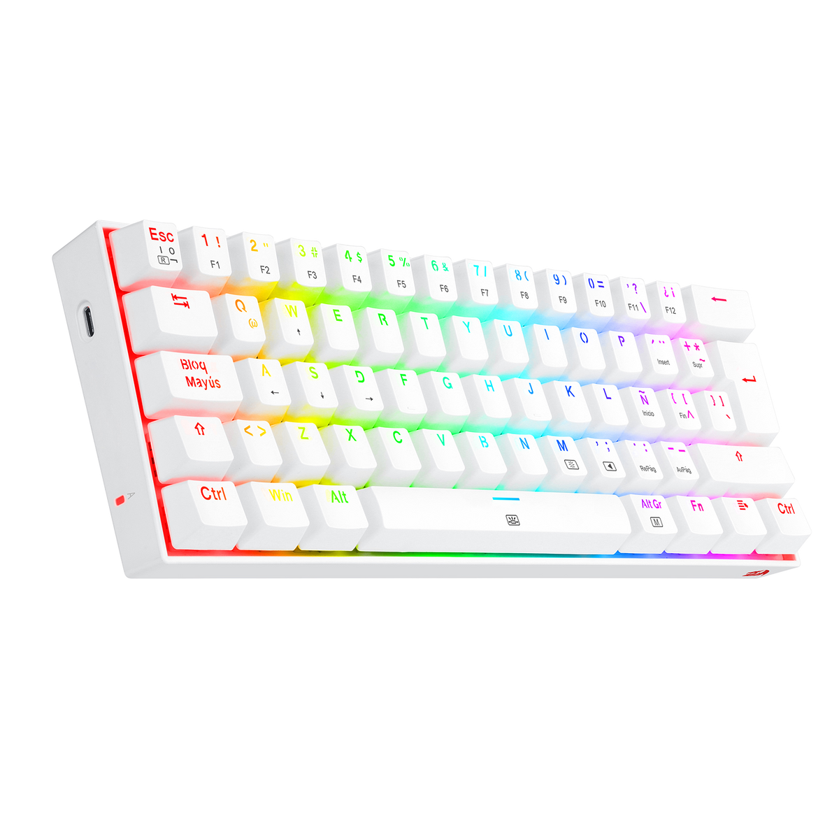 Teclado Redragon Dragonborn K630 Rgb Mecánico 60% Blanco Switch Azul