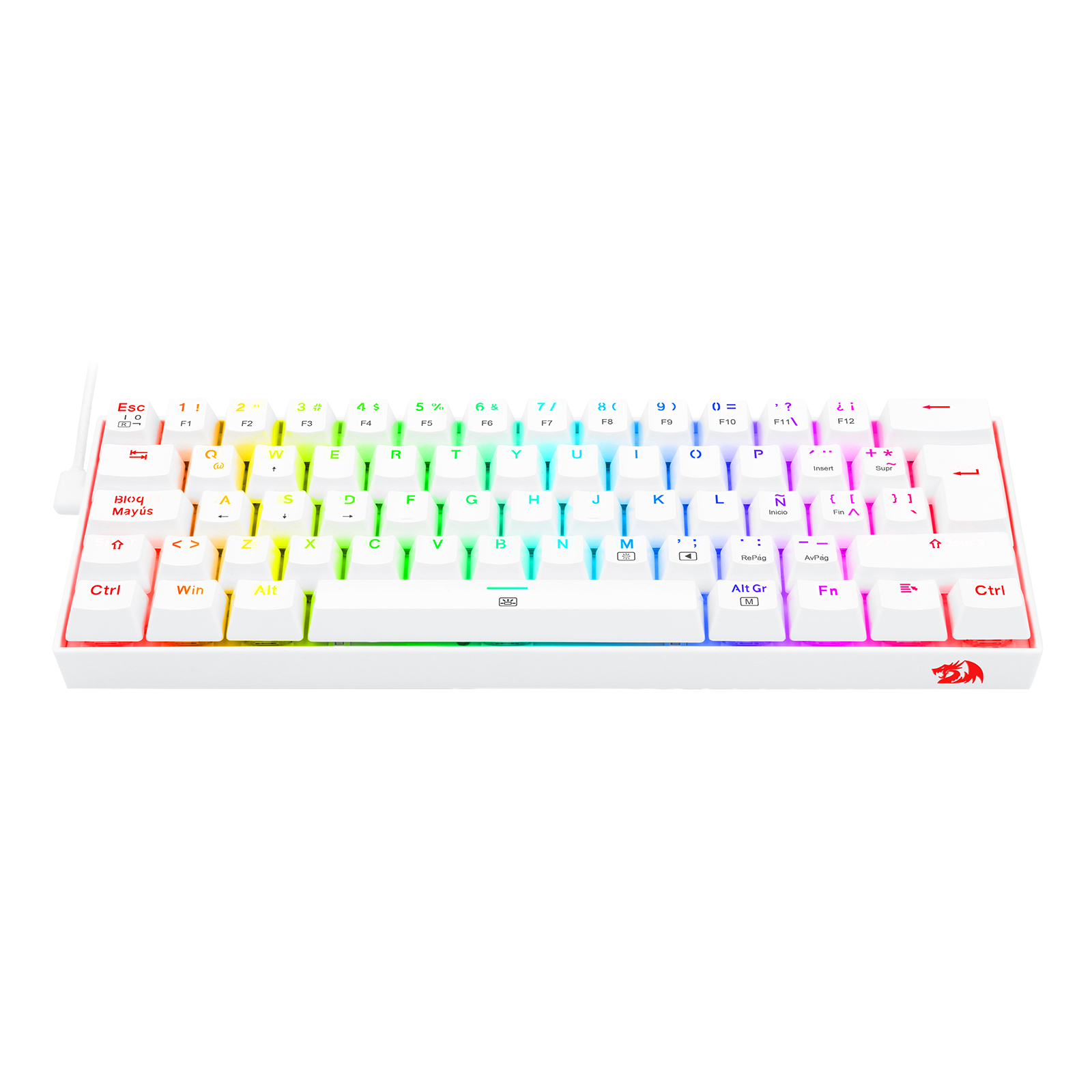 Teclado Redragon Dragonborn K630 Rgb Mecánico 60% Blanco Switch Azul