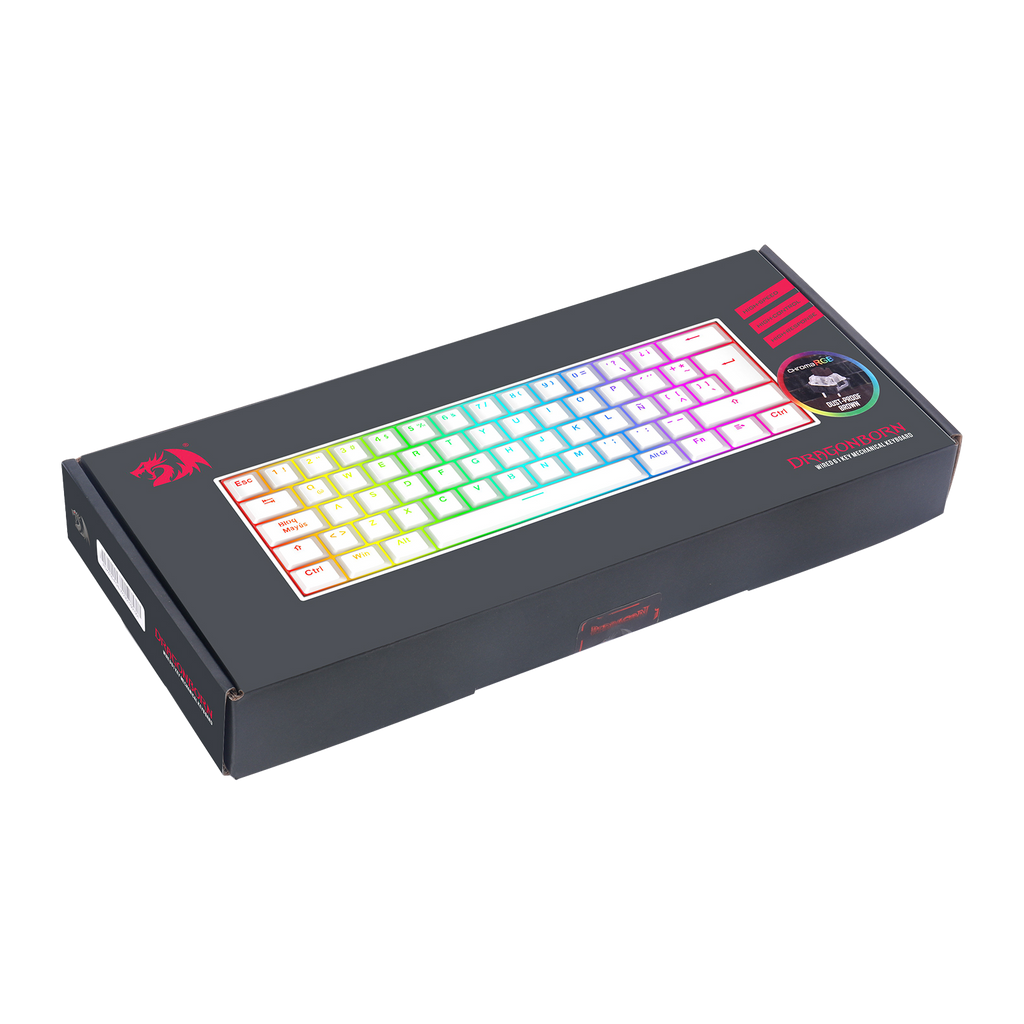 Teclado Redragon Dragonborn K630 Rgb Mecánico 60% Blanco Switch Azul