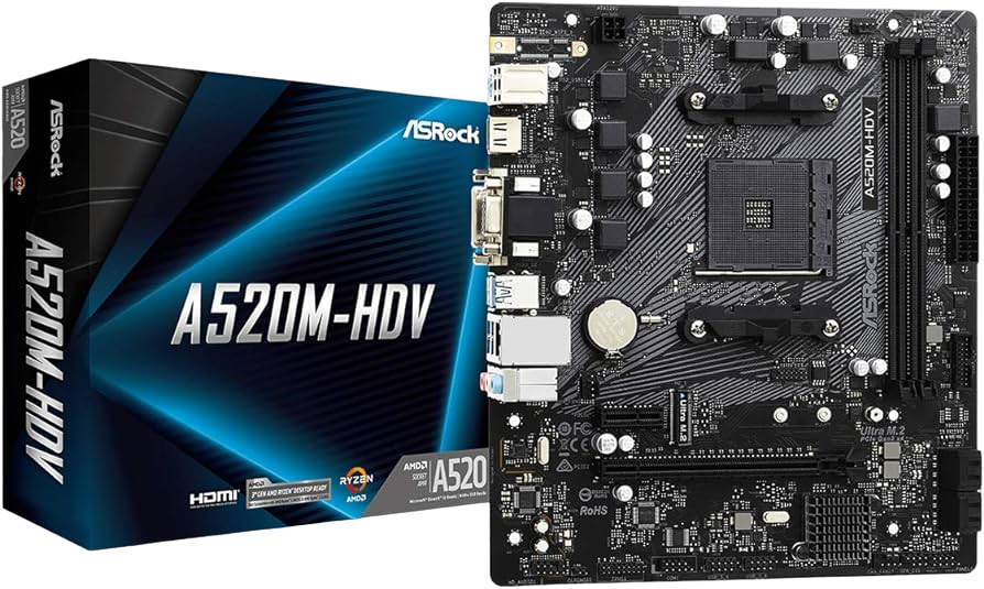 Tarjeta Madre Amd Asrock A520M-Hdv Am4  Ryzen Serie 3000, 4000 Y 5000 Ddr4