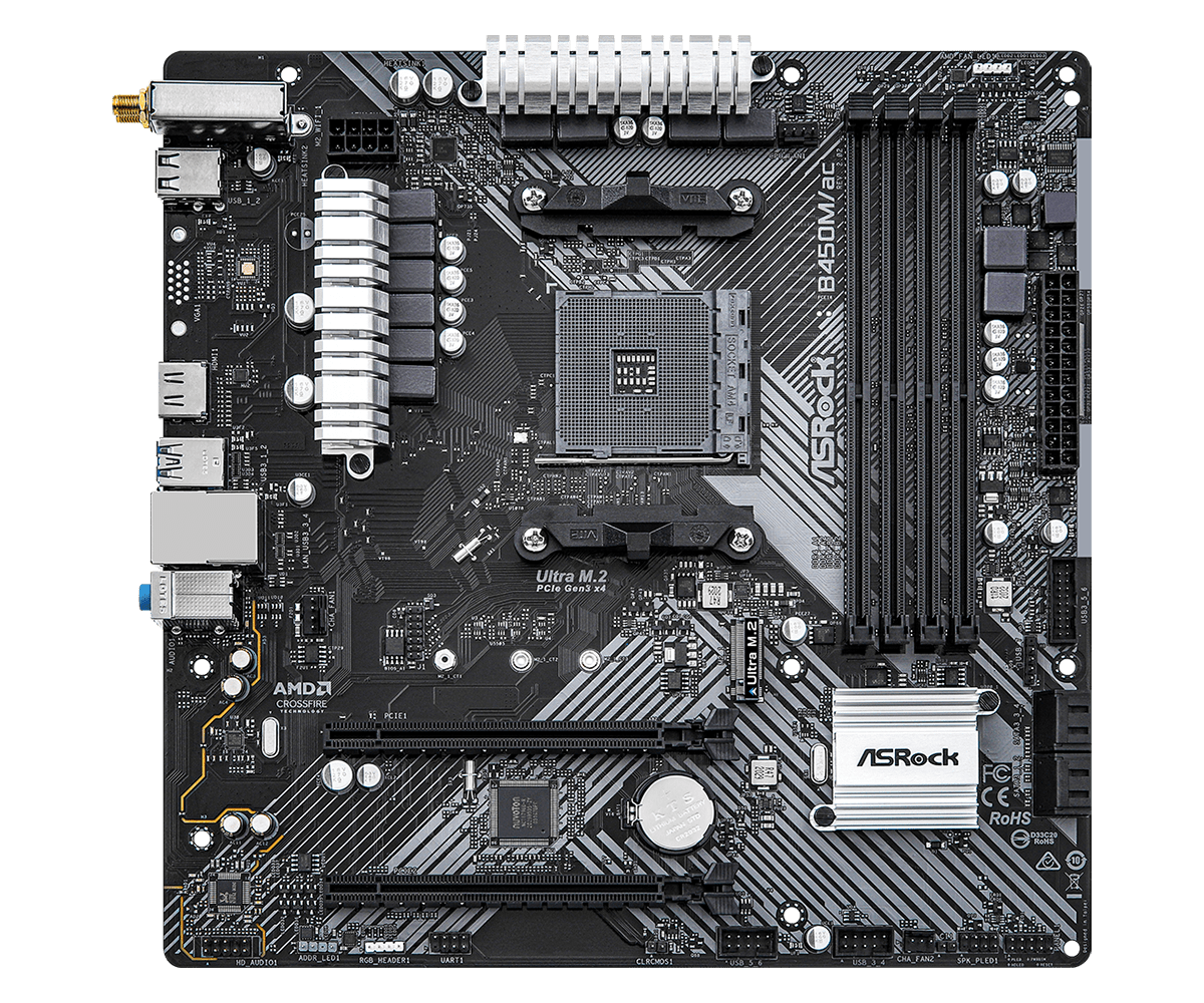 Tarjeta Madre Amd Asrock B450M/Ac R2.0 Am4 Ryzen Serie 3000, 4000, 5000 Ddr4