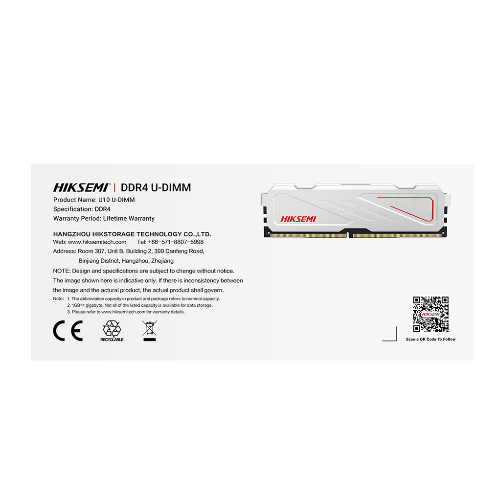 MEMORIA UDIM HIKSEMI  ARMOR 8GB DDR4 3600MHz  Blanco