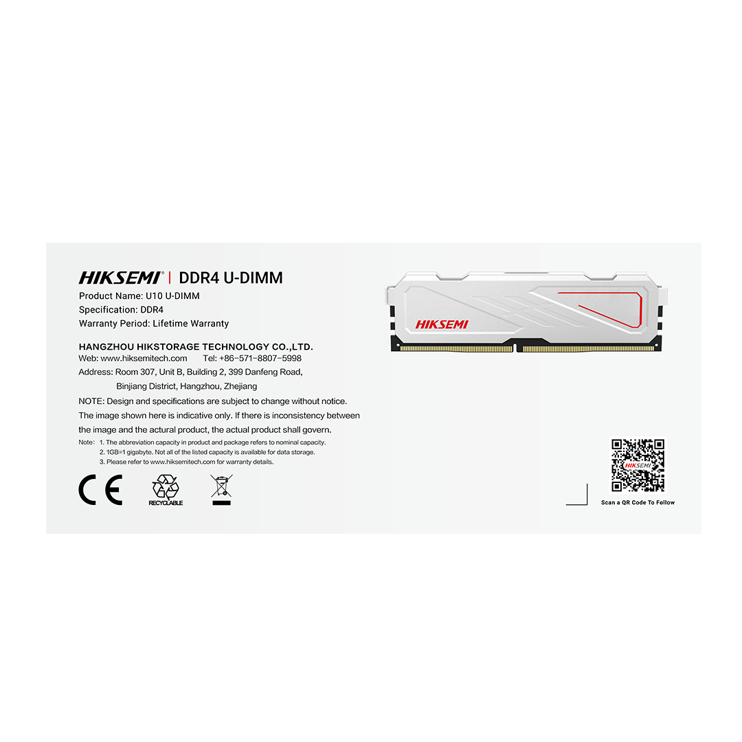 MEMORIA UDIM HIKSEMI  ARMOR 8GB DDR4 3600MHz  Blanco