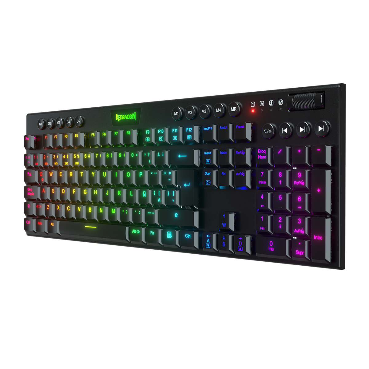 Teclado Redragon K618 Horus FS RGB SP RD Wireless Black Red Switch Español Bajo Perfil 100%