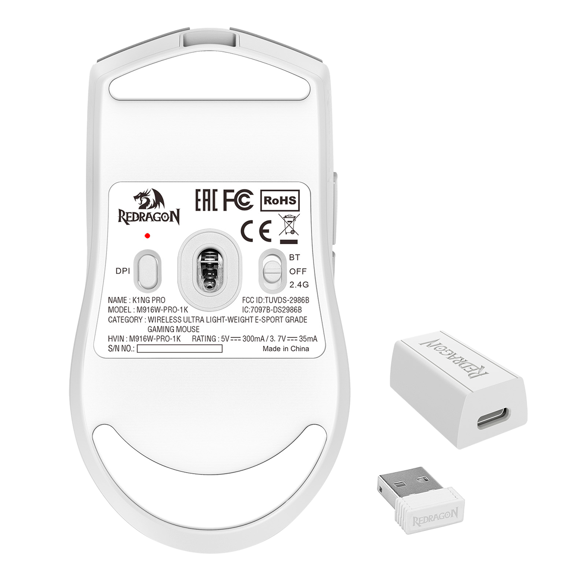 Mouse Redragon M916W K1ng Pro White 26000DPI 1000Hz