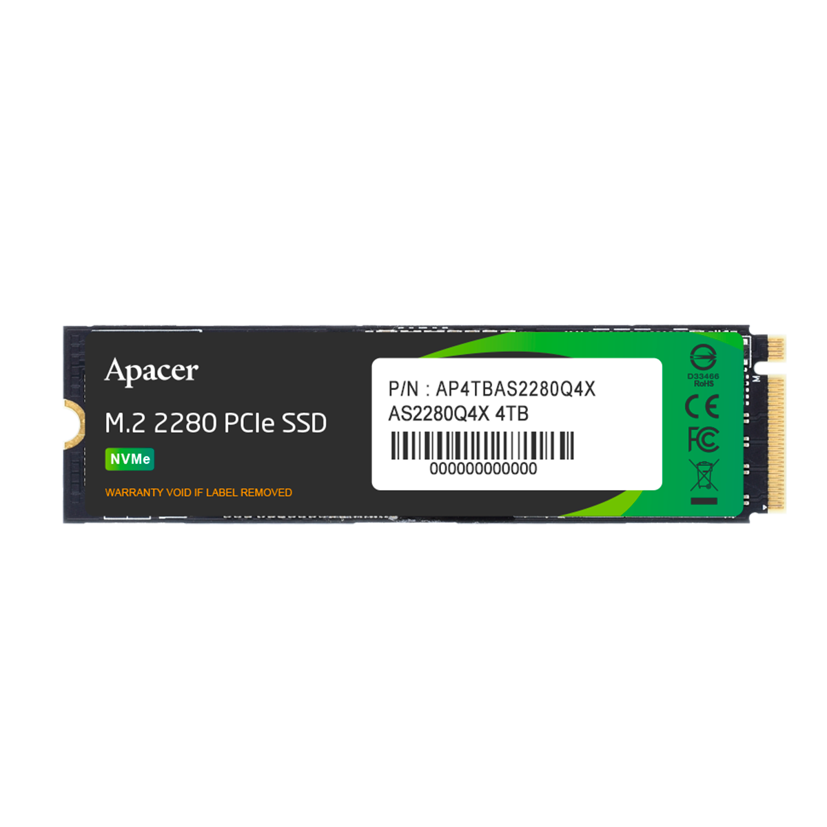 M.2 APACER AP4TBAS2280Q4X-1 AS2280P4X 4TB PCIe 3D NAND R: 2100MB/S W: Gen3 x4 3D NAND 1700MB/S